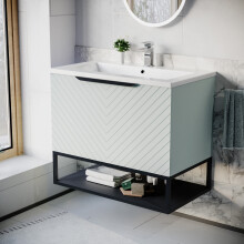 Nes Home 800mm Wall Hung Green Drawers Basin Vanity Black Frame & Handle