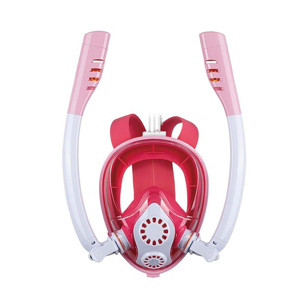 (Rose-XS) Masque de plongée professionnel pour enfants, double tube en silicone avec support pour caméra,