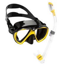 (Schwarz Gelb)Cressi Tauchmaske Schwimmen Schnorchelset Trockenschnorchel Silikonrock Gehärtete Glaslinse