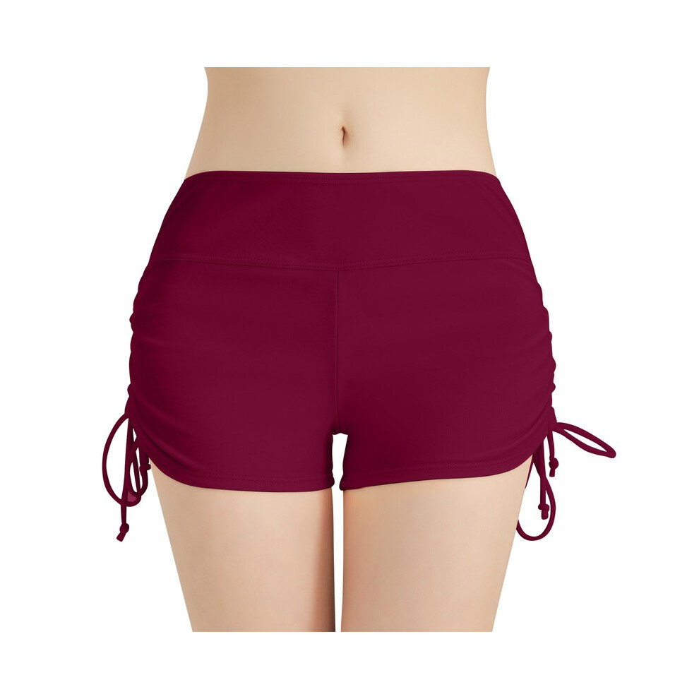(Wine-M) Maillot de bain pour femme, culotte, short de plage, taille haute, cordon de serrage réglable,