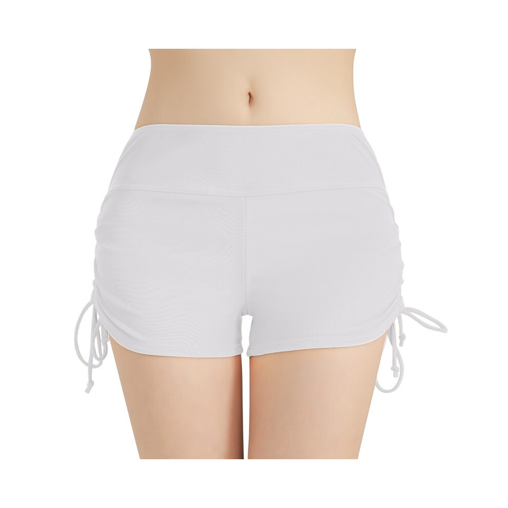 Maillot de bain pour femme (Blanc-S) - Culotte de plage - Taille haute - Cordon de serrage réglable