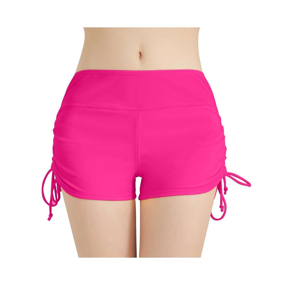 (Rose vif-M) Maillot de bain pour femme, culotte, short de plage, taille haute, cordon de serrage réglable,