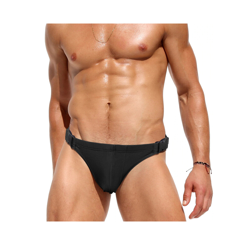 (noir-XL) Maillot de bain sexy à dégagement rapide pour homme, culotte de bain en nylon taille basse,