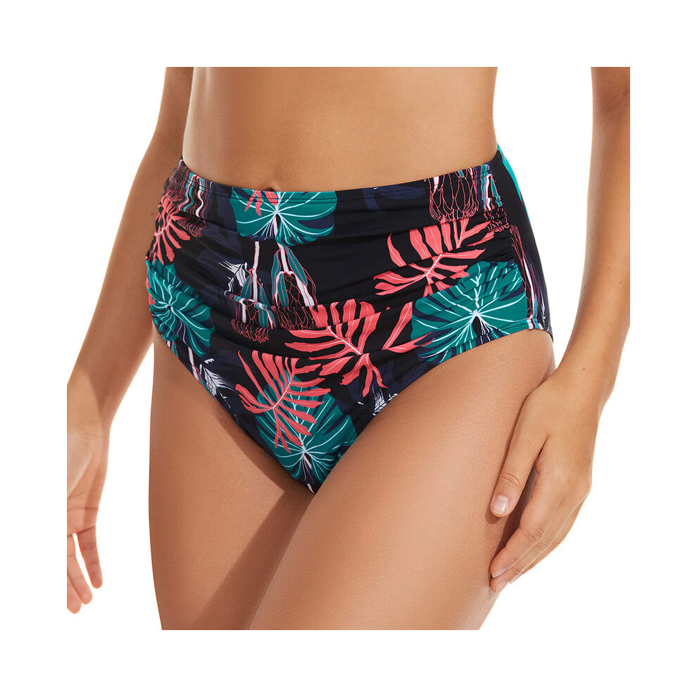 (Vert-S) Bas de bikini taille haute froncé pour femme, culotte de bain, short de plage, maillot de bain,
