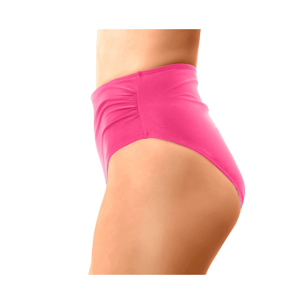 (Rose vif-L) Bas de bikini taille haute pour femme, slip de bain froncé, culotte de maillot de bain,