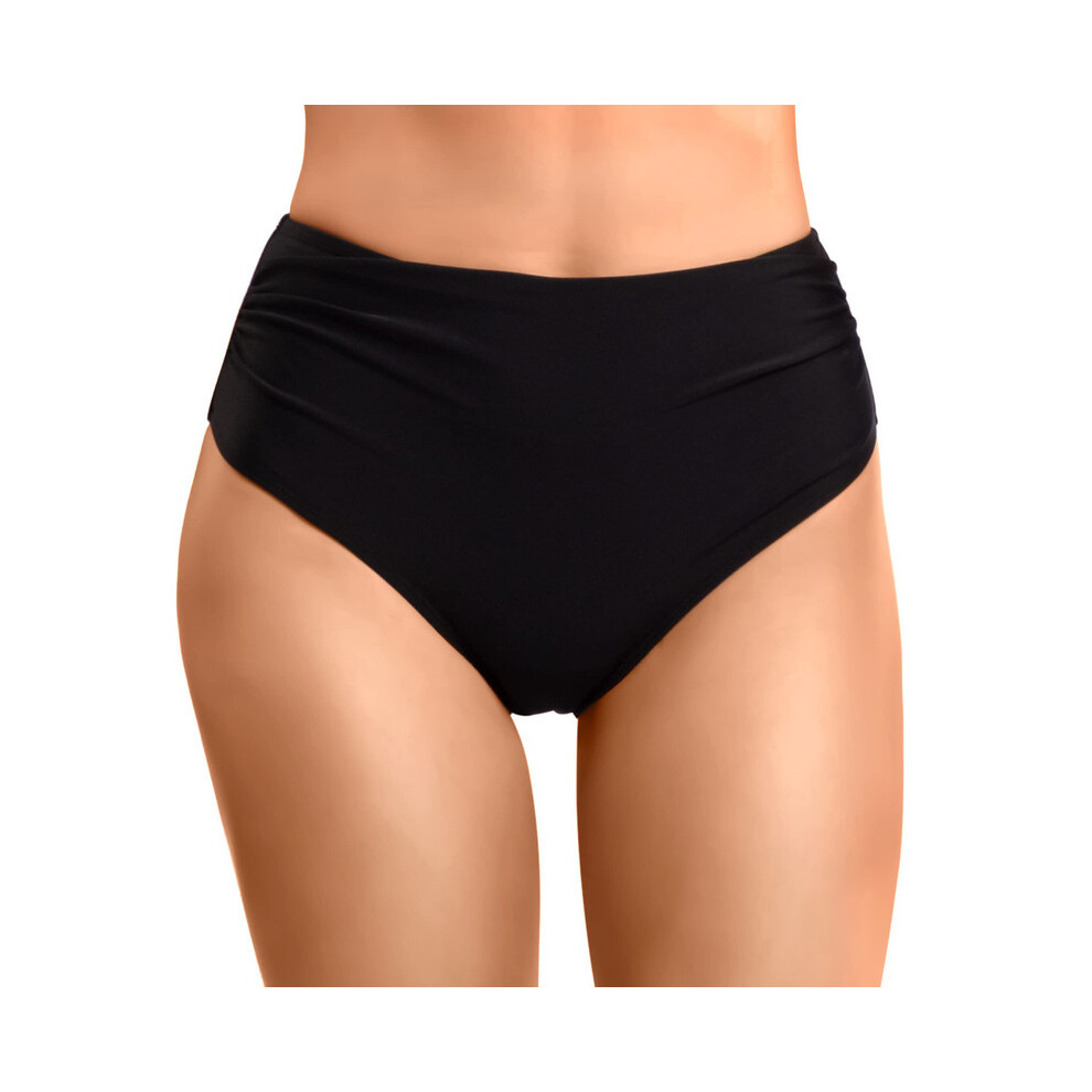 (Noir-XL) Bas de bikini taille haute pour femme, slip de bain froncé, culotte de maillot de bain, short