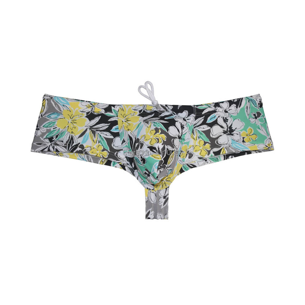 (Hibiscus jaune-M) NOUVEAU Boxer de bain pour homme avec poche rehaussante, slip de bain brésilien