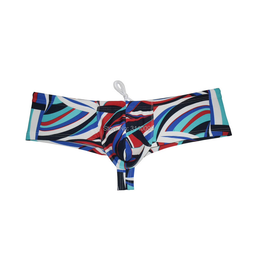 (Rayures courbes-M) NOUVEAU Boxer de bain pour homme avec poche rehaussante, maillot de bain brésilien