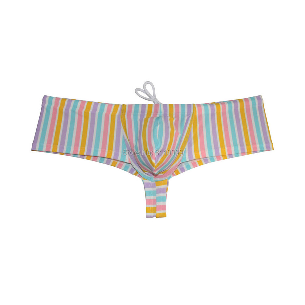 (Petites rayures - L) NOUVEAU Boxer de bain pour homme avec poche rehaussante, slip de bain brésilien