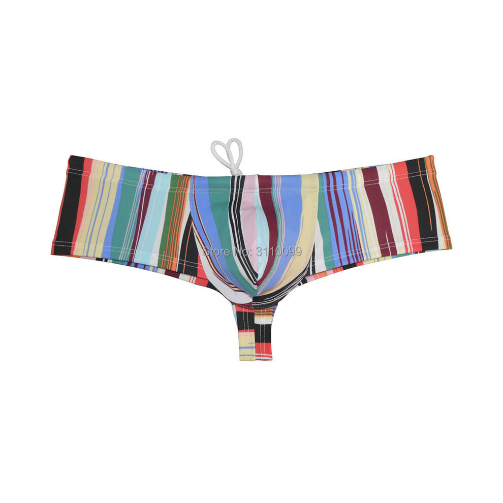 (Rayures irrégulières - L) NOUVEAU Boxer de bain pour homme avec poche rehaussante, slip de bain brésilien