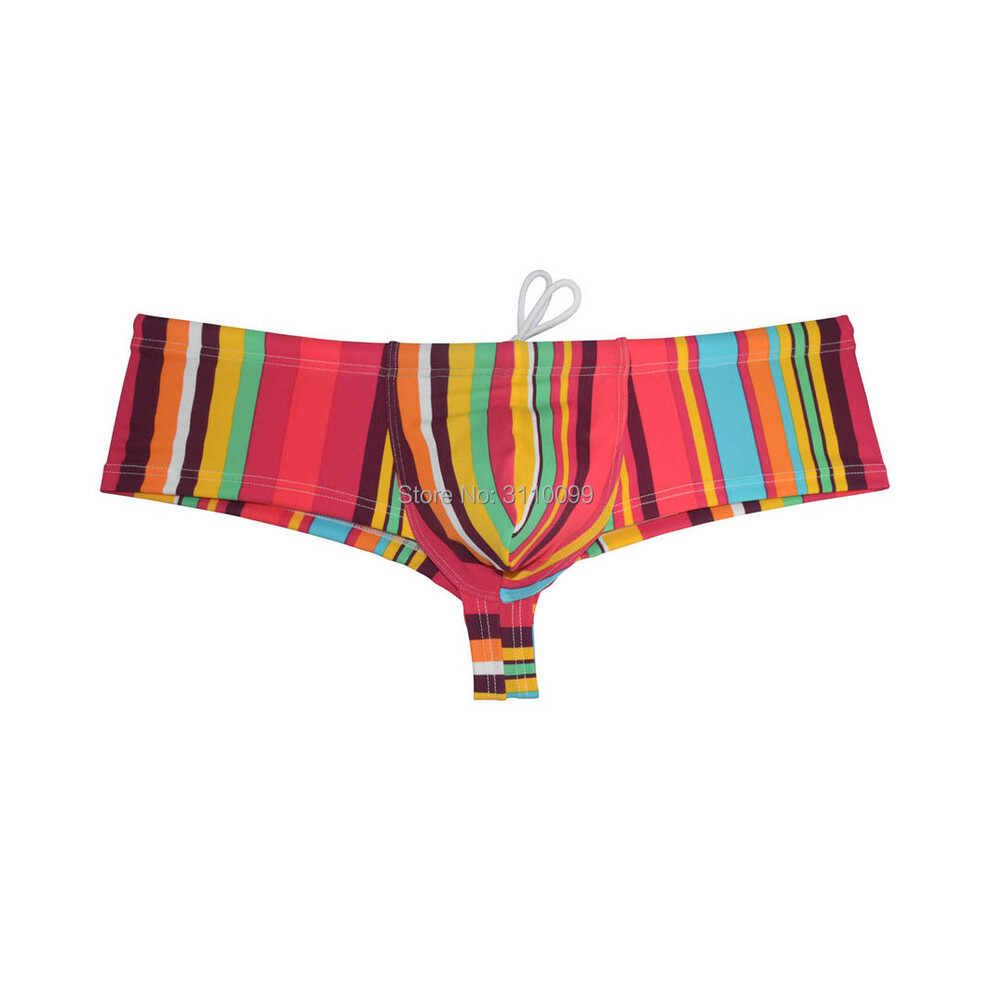 (Grandes rayures-L) NOUVEAU Boxer de bain pour homme avec poche rehaussante, slip de bain brésilien