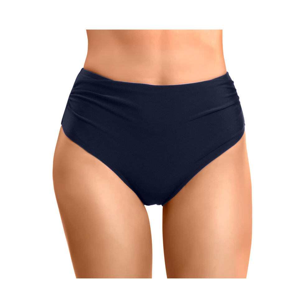 (Marine-XXL) Bas de bikini taille haute froncé pour femme, maillot de bain, culotte, short de plage,