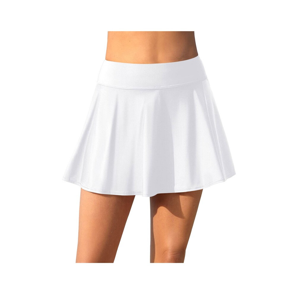 (Blanc-L) Jupe plissée pour femme avec short, maillot de bain d'été, taille haute, bas de bikini, tankini,