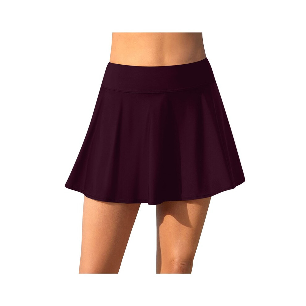 (Vin-L) Jupe plissée pour femme avec short, maillot de bain d'été, taille haute, bas de bikini, tankini,