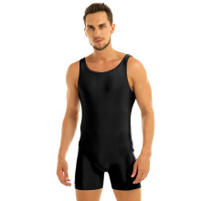 (Schwarz-3XL) Herren-Body, Badebekleidung, Badeanzug, Rashguard, ärmellos, dehnbar, einfarbig, weicher