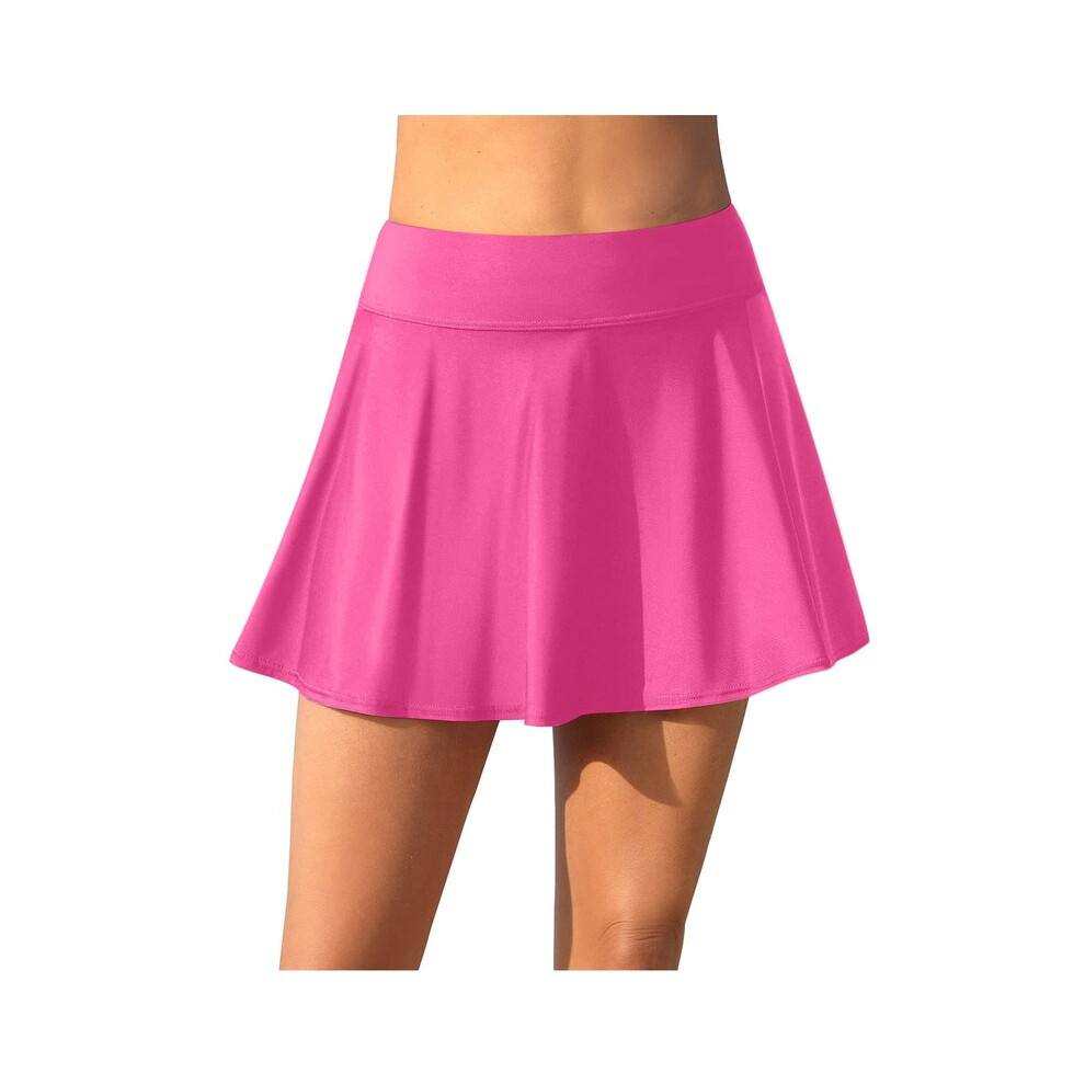 (Rose vif-XXL) Jupe plissée pour femme avec short Maillot de bain d'été Taille haute Bas de bikini Tankini