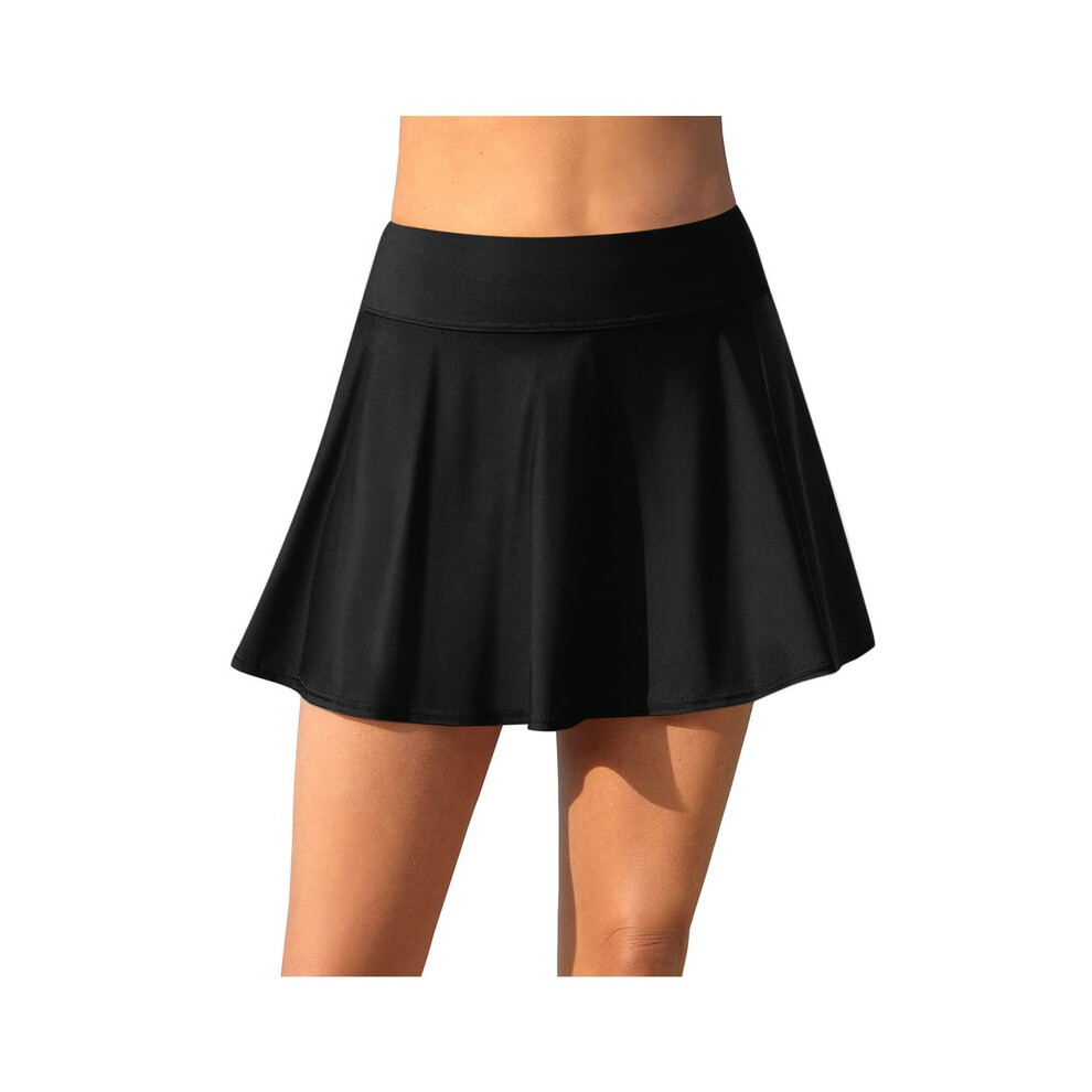 (Noir-XXL) Jupe plissée pour femme avec short, maillot de bain d'été, taille haute, bas de bikini, tankini,
