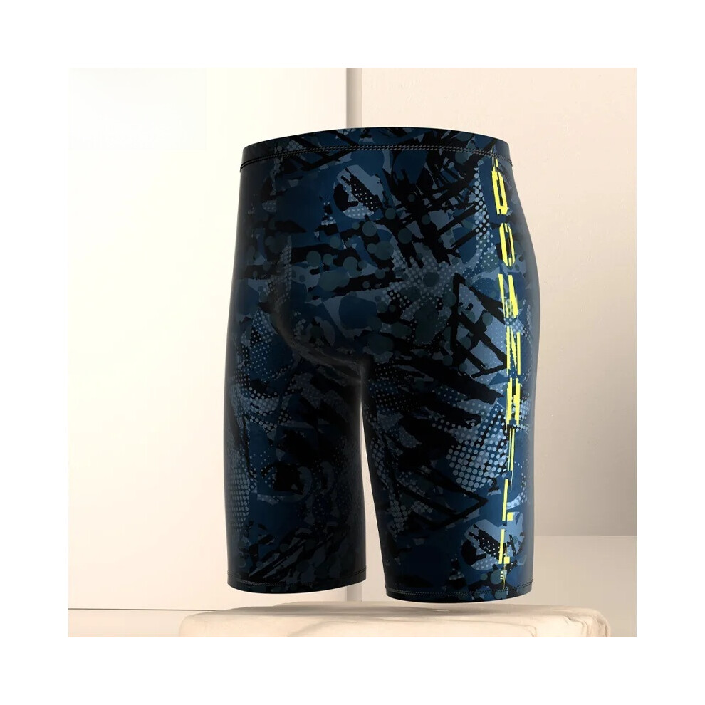 Maillot de bain pour homme (5XL - Bleu foncé et jaune) - Slip cinq-quarts - Maillot de bain anti-embarras