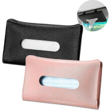 2 Pack Car Tissue Holder Sun Visor Napkin Holder, PU Leather Car Tissues Box Holder Paper Storage Cases Car Assecories for Men Women (Black/Pink)