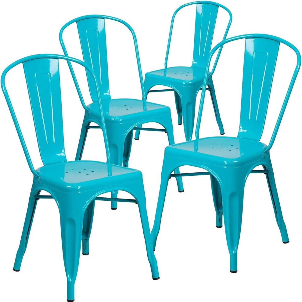 Set Of 4 Crystal Blue Chairs Galvanised Steel Ready Assembled Indoor & Outdoor