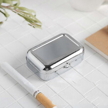 portable Ashtray Stainless Steel Pocket Ashtray Mini Ashtray with Lid Cigarette Ashtray Container for Smoking Travel Outdoor, Silver, 4x2x6