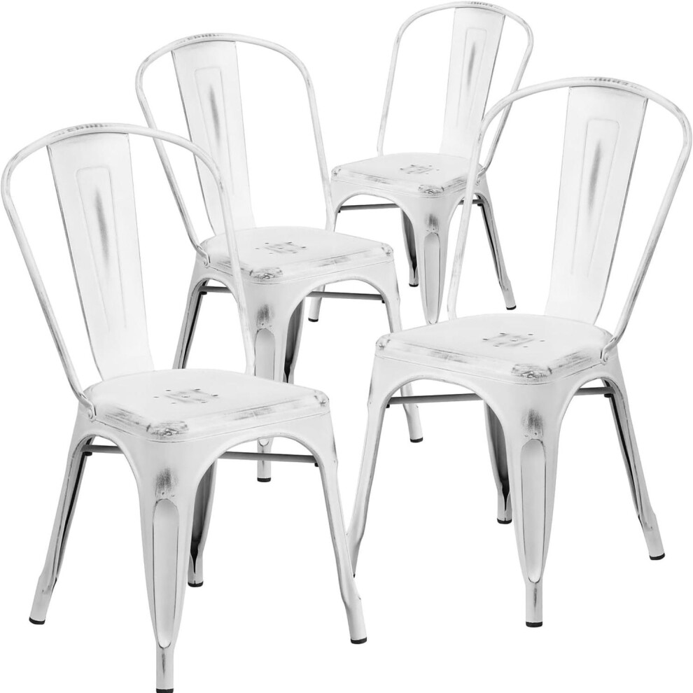 Set Of 4 White Chairs Galvanised Steel Ready Assembled Indoor & Outdoor