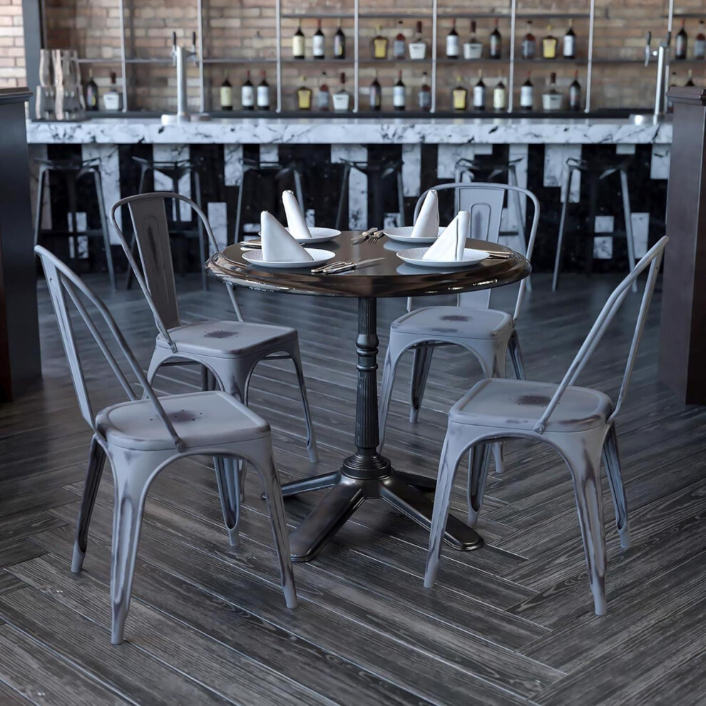 Set Of 4 Silver Grey Chairs Galvanised Steel Ready Assembled Indoor & Outdoor