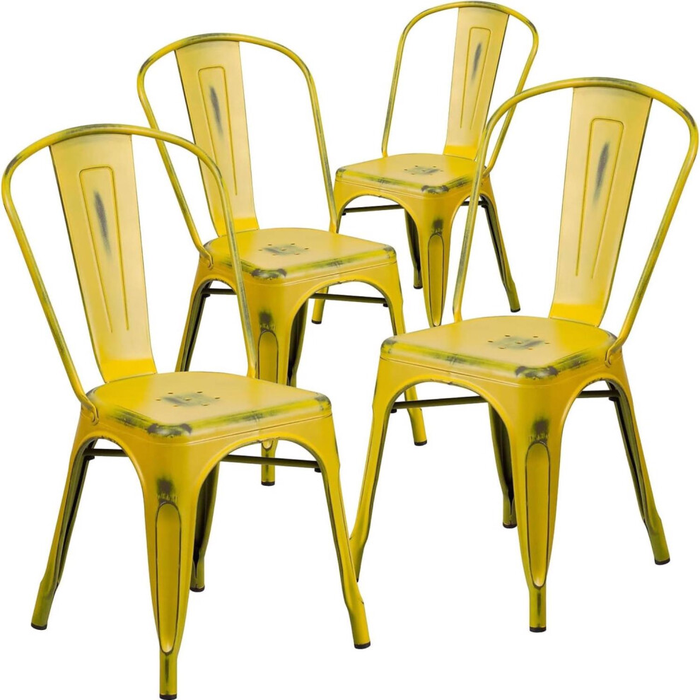 Set Of 4 Yellow Chairs Galvanised Steel Ready Assembled Indoor & Outdoor