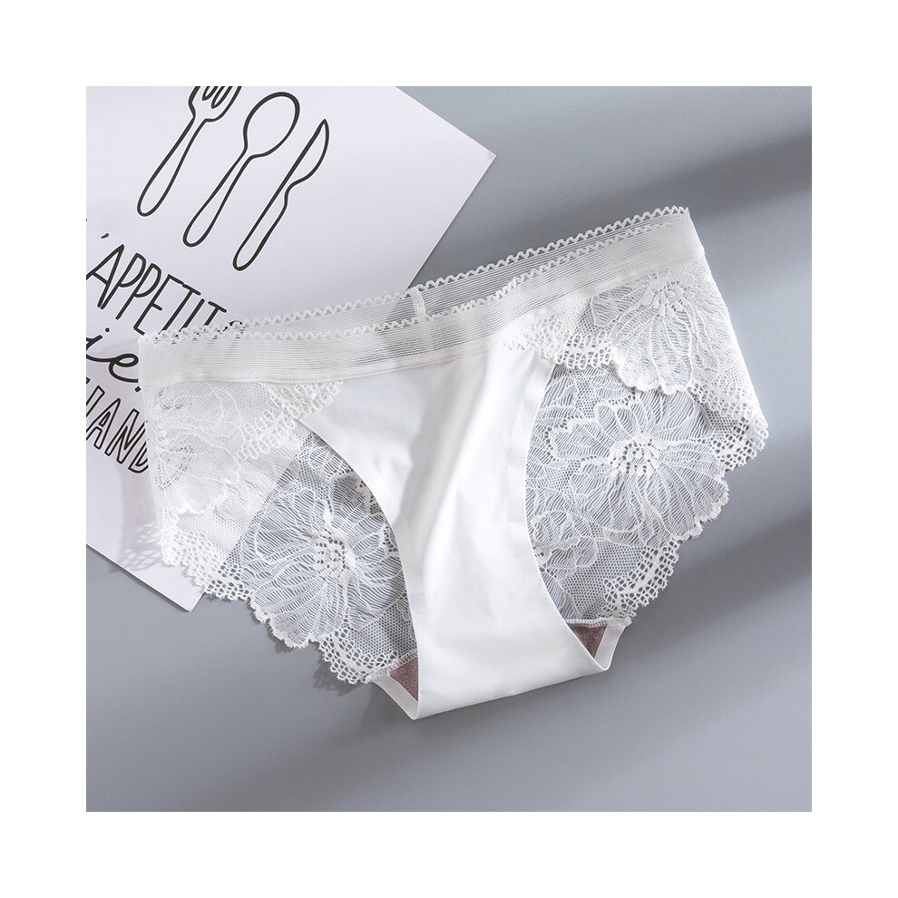 (White,XL)Sous vêtement entrejambe femme dentelle sans couture coton sexy et respirant