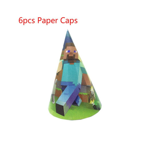 (6pcs-Paper Caps) Minecraft Party Supplies Tableware Banners Balloon on OnBuy