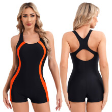 (Arancione-M) Costume da bagno sportivo da donna, senza maniche, con gamba a palloncino, intero, con
