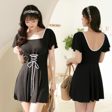 (nero-L) Costume da bagno intero da donna, alla moda, stile conservatore, tinta unita, per le vacanze