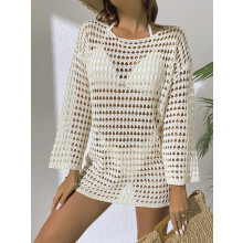 (Apricot-M) Damen-Badebekleidung in Übergröße – langärmliges Strand-Tunika-Kleid für Sonnenschutz, Bademode,