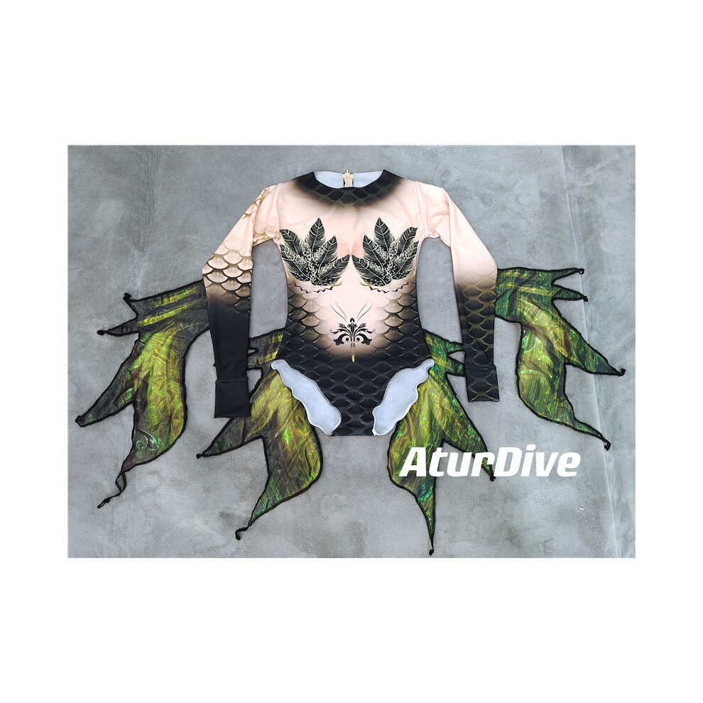 (noir-XXL) Maillot de bain une pièce en écailles de poisson Combinaison de plongée Combinaison de plongée
