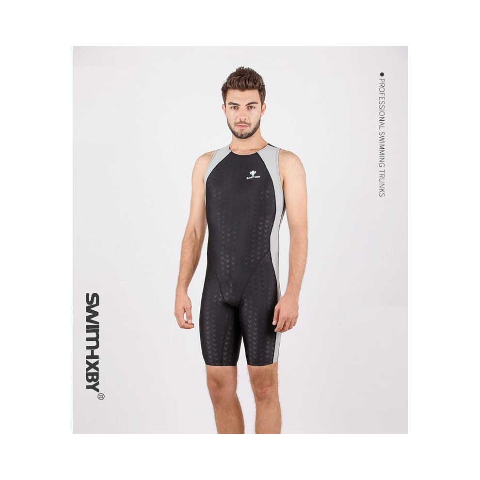 (BLACKGRAY-XXXL) Maillots de bain une pièce pour hommes, maillot de bain de compétition, de course,