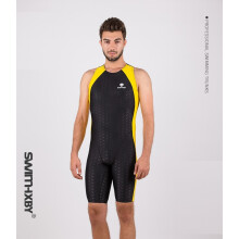 (ZWART-GEEL-XXXL) Badmode Heren Eendelig Badpak Competitie Race Badpak Ironman Triatlonpak Sharkskin