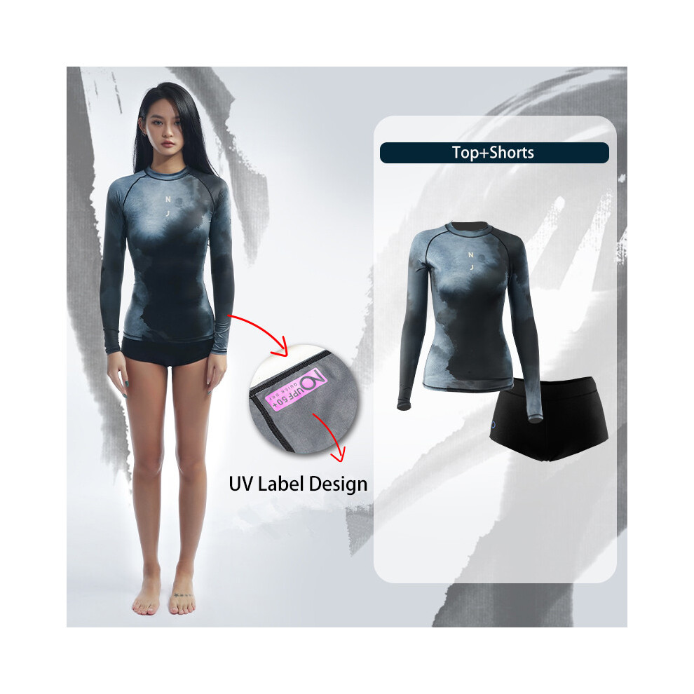 (noir-S) Maillot de bain à manches longues pour femme UPF 50+, protection solaire, pour la natation,