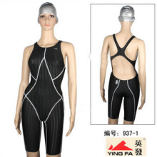 (Beige-XL)FINA goedgekeurde, eendelige wedstrijdknielange, waterdichte, chloorbestendige badkleding