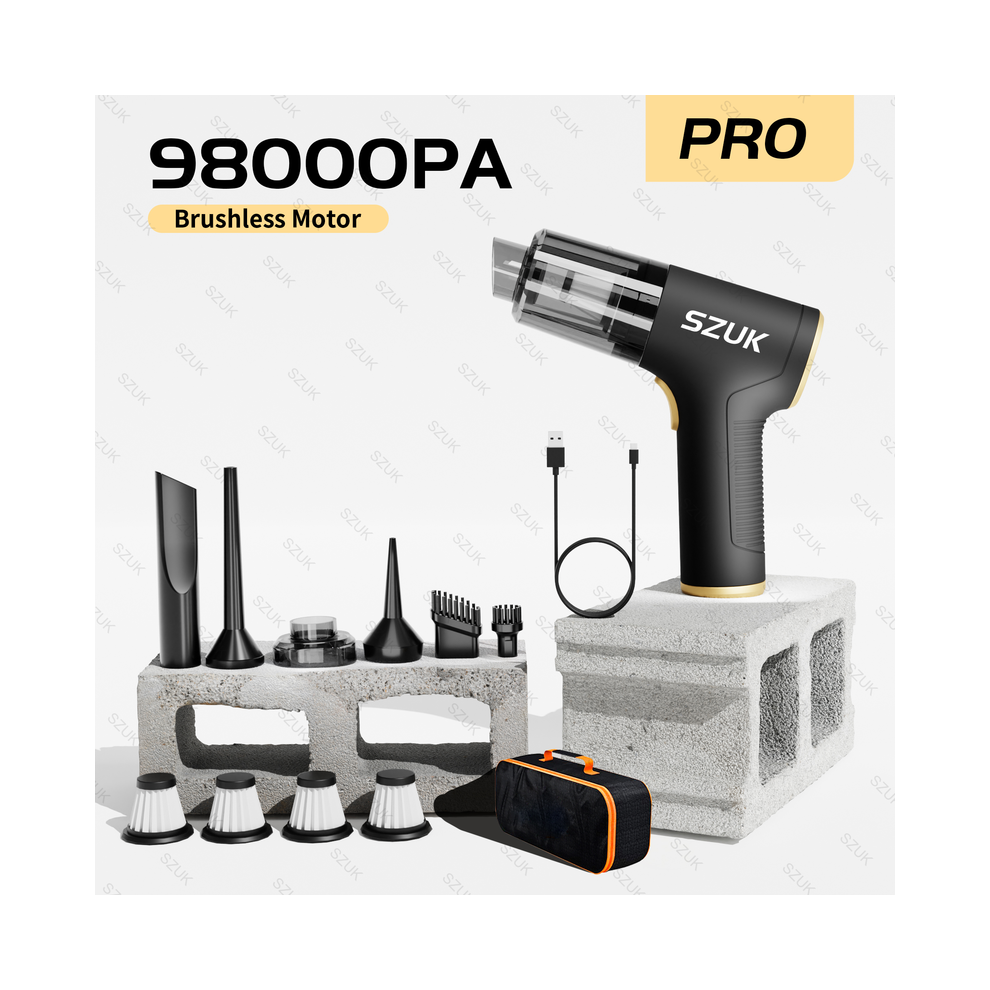 (Sac Pro 4hapa) SZUK 98000PA Aspirateur de voiture Mini machine de nettoyage Forte aspiration Portable