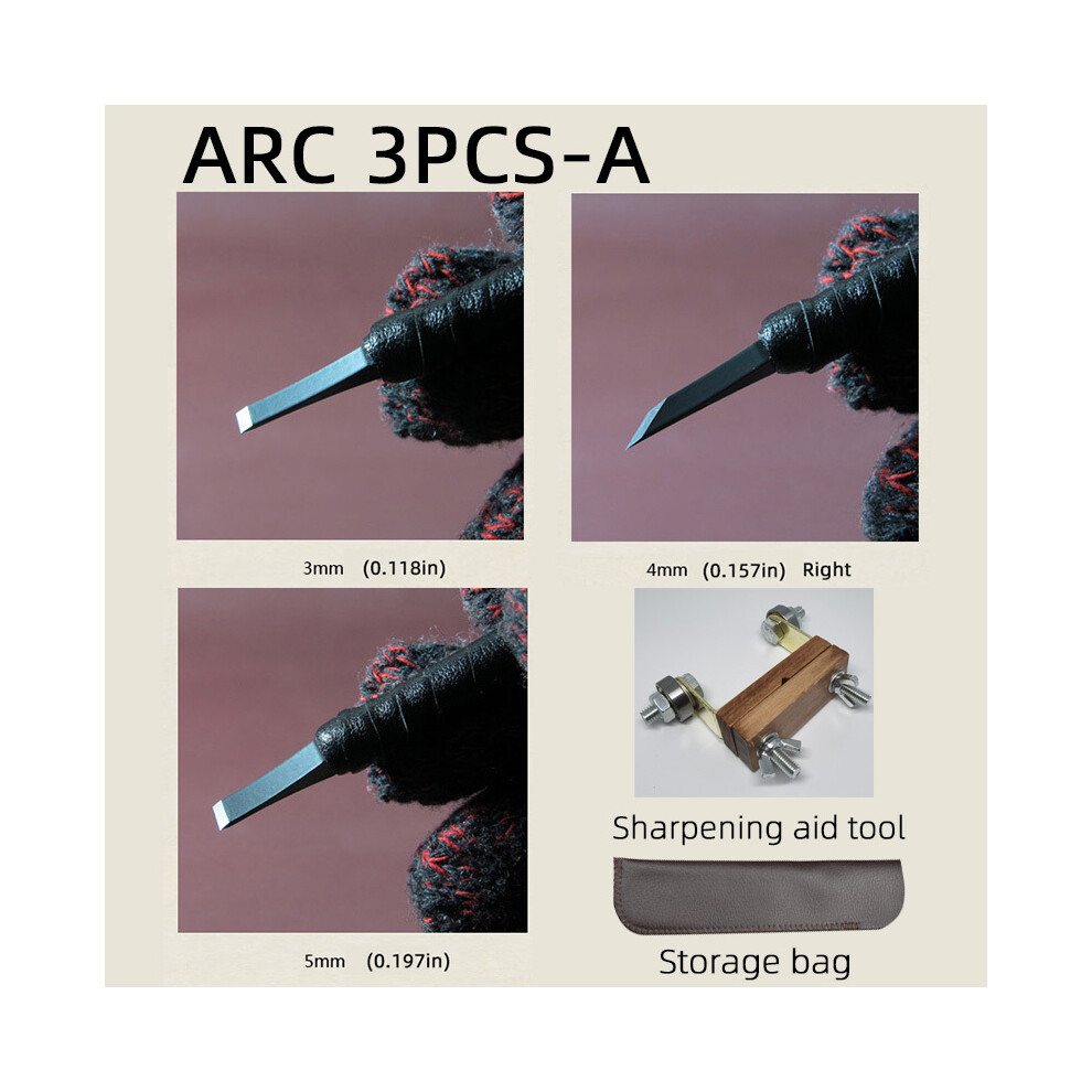 (ARC 3PCS-A) Couteau de gravure en acier au tungstène Gouges pour la sculpture Couteau de gravure sur