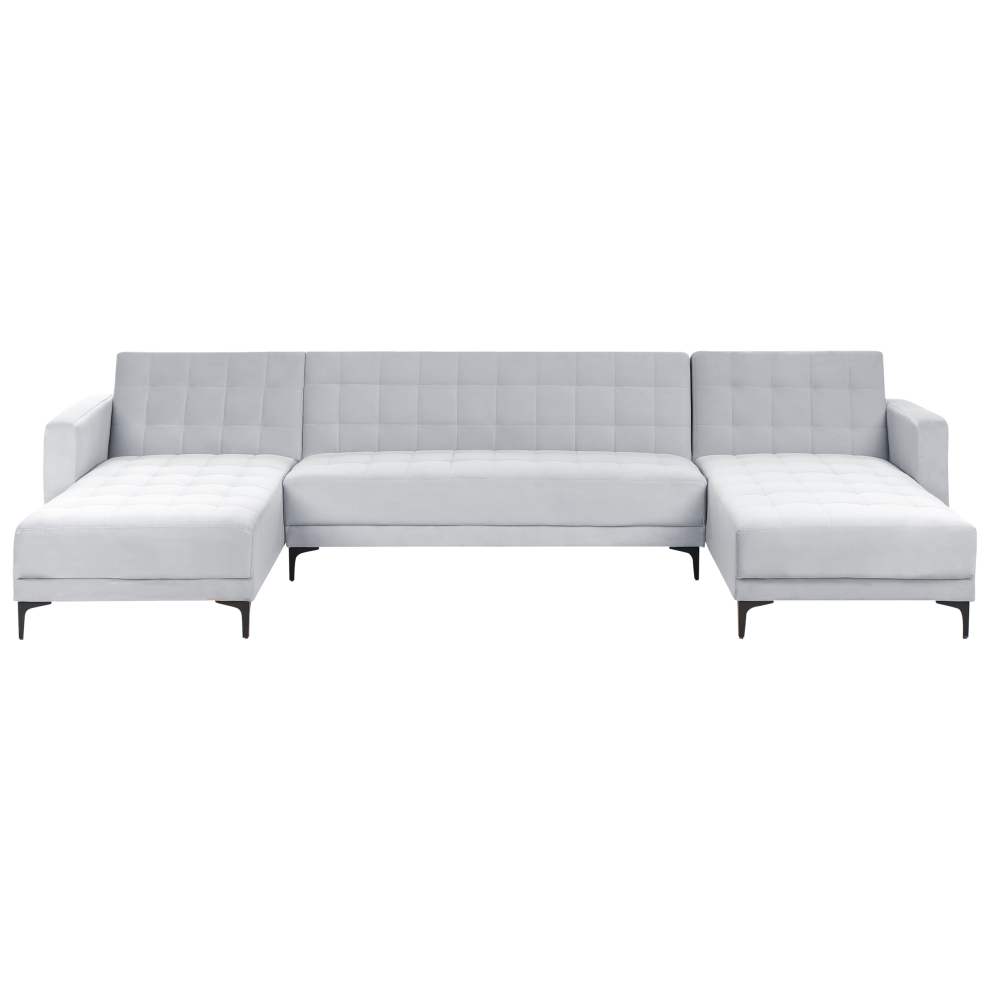 Modular U-Shape Sofa Bed 5 Seater ABERDEEN Velvet Light Grey