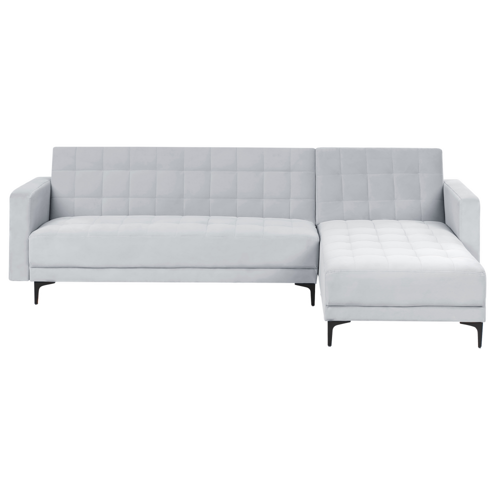 Modular Corner Sofa Bed 4 Seater ABERDEEN Velvet Light Grey Left Hand