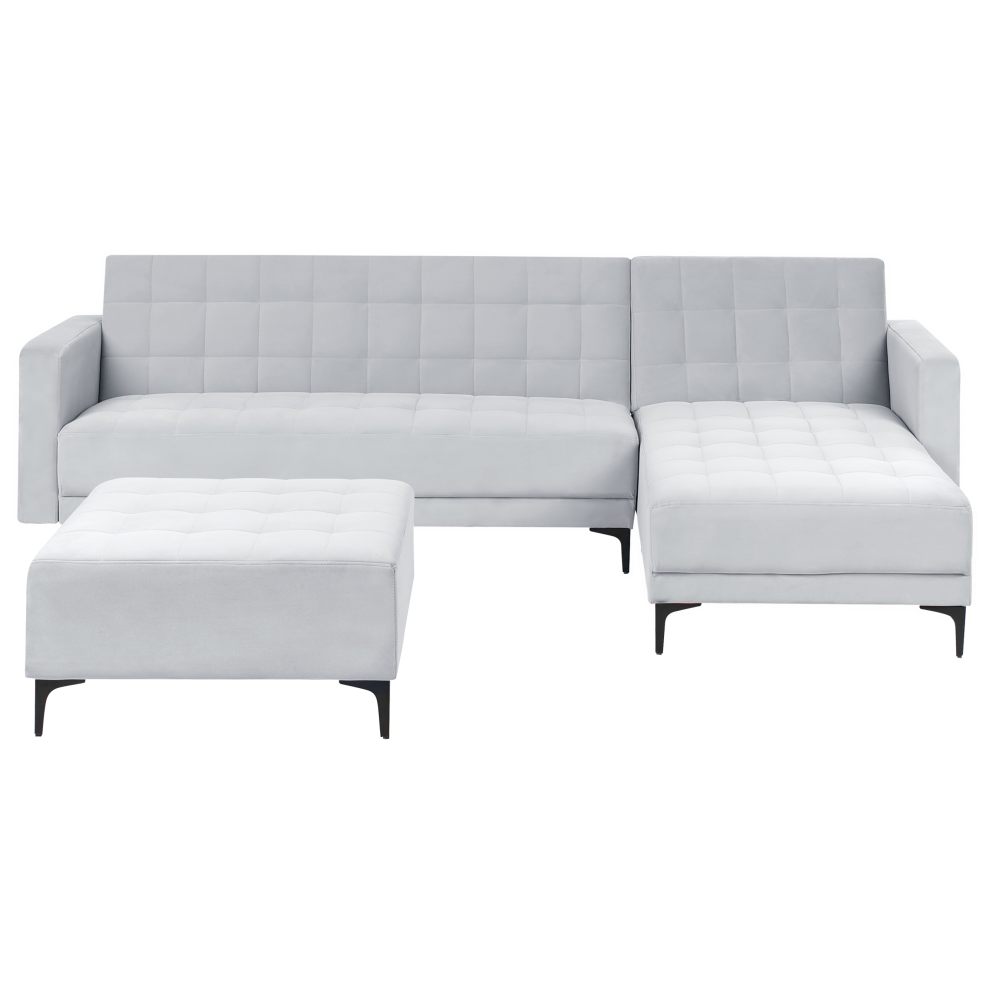 Modular Corner Sofa Bed 4 Seater ABERDEEN Velvet Light Grey Left Hand