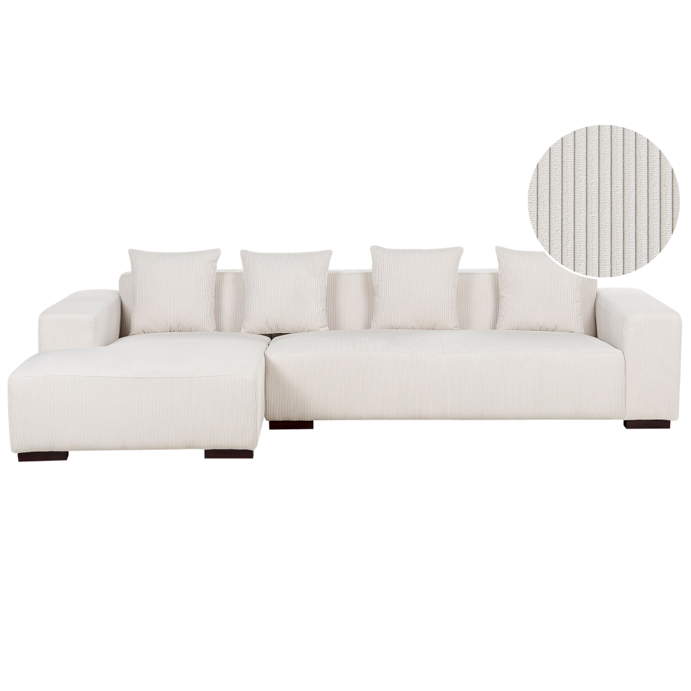 Corner Sofa LUNGO Corduroy Off-White 4 Seater Right Hand