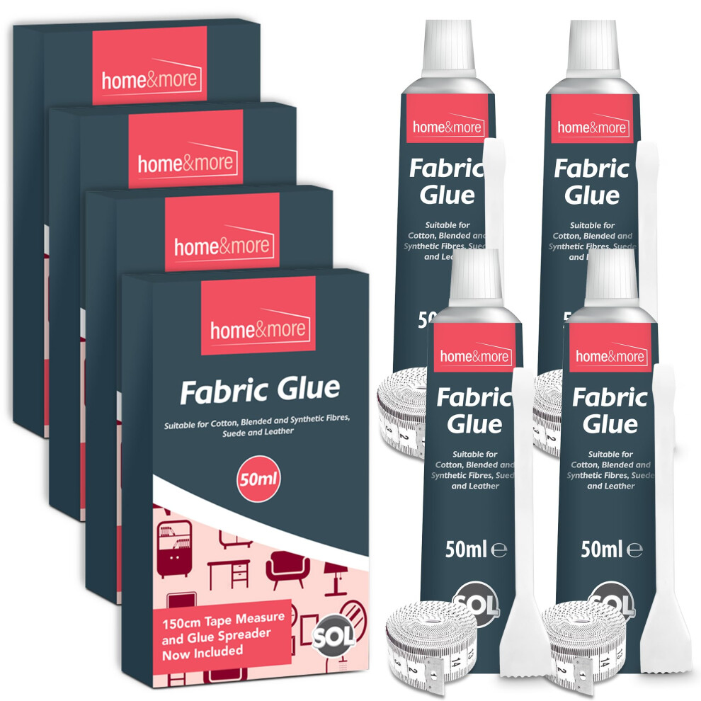 4pk x 50ml Fabric Glue Strong with Spreader & Tape Measure - Scout Badge Adhesive for Crafts, Upholstery, Material, Textile, Felt or Wool - Waterproof