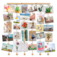 Wall Hanging Picture Photo Frames 26 by 29 Inch with 30 Wooden Clips - Wire Artworks Prints Cards Holder Organizer Collage Multi Picture Photo Display