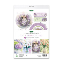 Thinking of You Die Cut Decoupage Pack. 12 Pre-Cut Decoupage Paper Sheets for Card Making Supplies & Card Toppers Featuring Lilies, Lavender, Roses, &