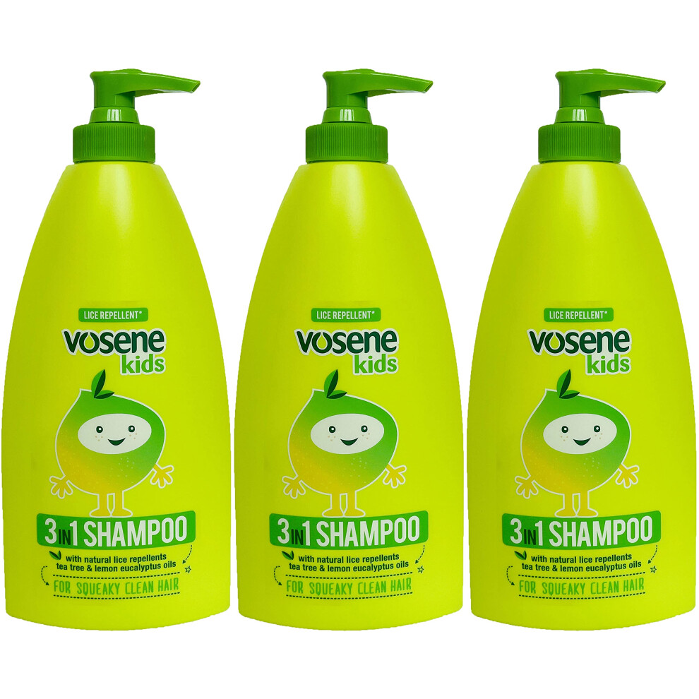 THREE PACKS of Vosene Kids 3 in 1 Conditioning Shampoo Head Lice Repellent 250ml