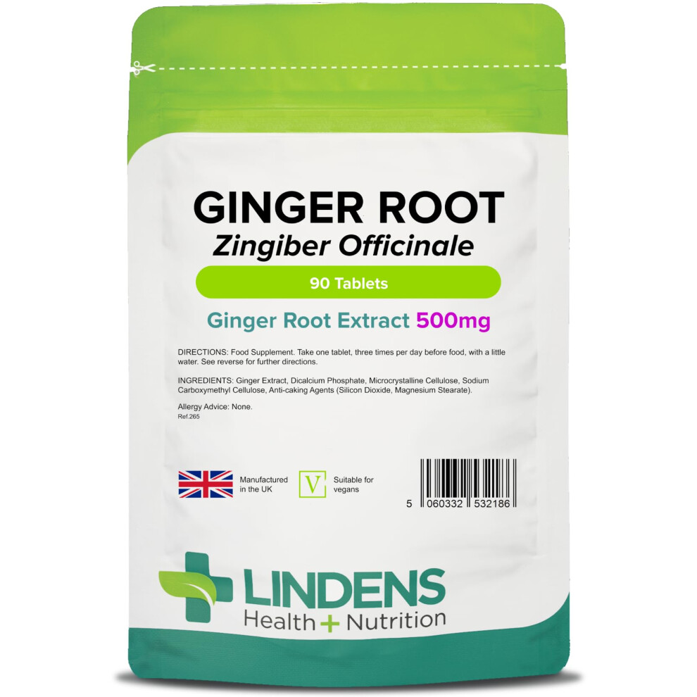 - Ginger Root 500mg - 90 Tablets - UK Made | Travel Sickness, Antioxidant, Joint Support | Letterbox Friendly, Vegan