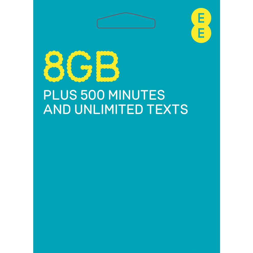 Pay As You Go Sim Card Preloaded With 10 Credit includes 8GB data plus 500 minutes and unlimited texts.